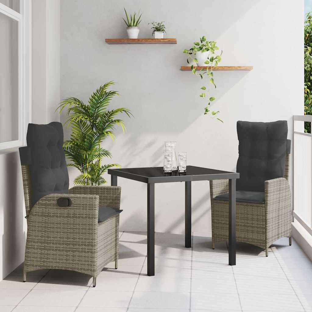 vidaXL Garten Essgruppe mit Kissen 3 pcs Schwarz Poly-Rattan