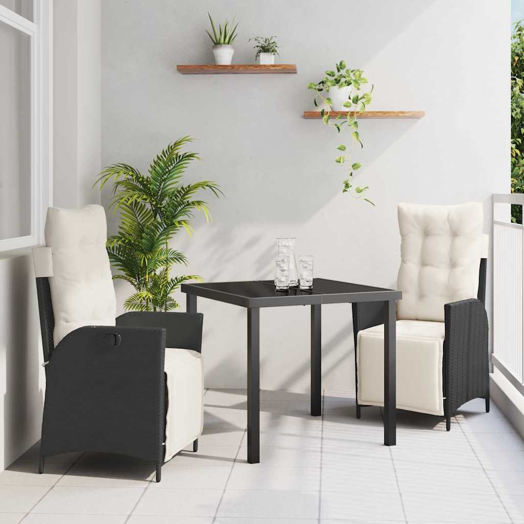 vidaXL Garten Essgruppe mit Kissen 3 pcs Schwarz Poly-Rattan
