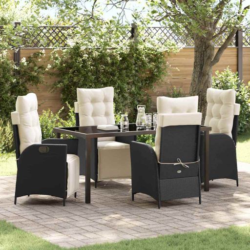 vidaXL Garten Essgruppe mit Kissen 3 pcs Schwarz Poly-Rattan