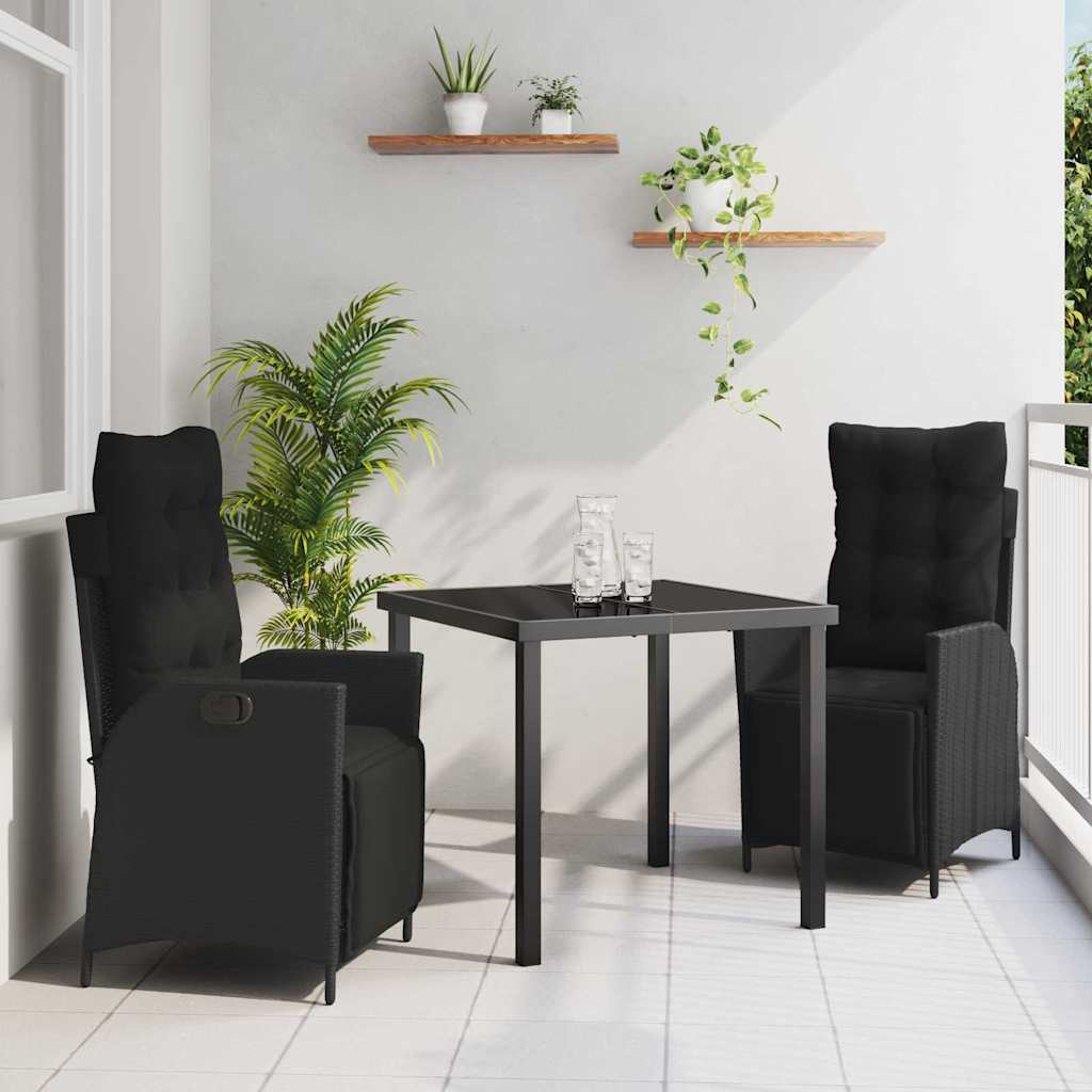 vidaXL Garten Essgruppe mit Kissen 3 pcs Schwarz Poly-Rattan
