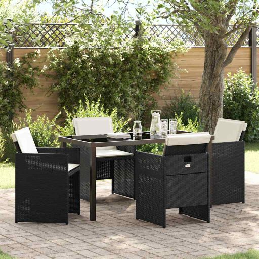 vidaXL Garten Essgruppe 5 pcs Schwarz Poly-Rattan