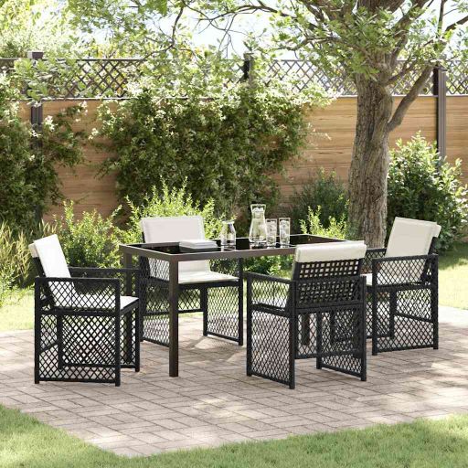 vidaXL Garten Essgruppe 5 pcs Schwarz Poly-Rattan