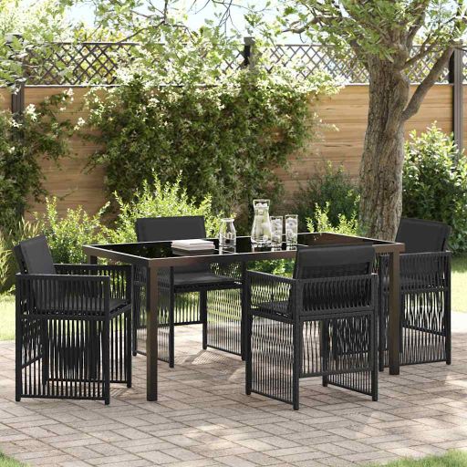 vidaXL Garten Essgruppe 5 pcs Schwarz Pulverbeschichteter Stahl