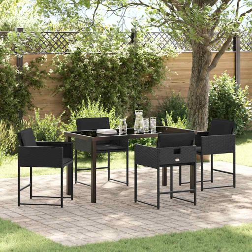 vidaXL Garten Essgruppe 5 pcs Schwarz Poly-Rattan