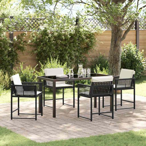 vidaXL Garten Essgruppe 5 pcs Schwarz Poly-Rattan