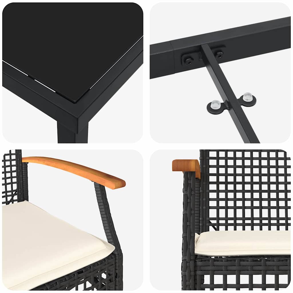 vidaXL Garten Essgruppe 3 pcs Schwarz Poly-Rattan