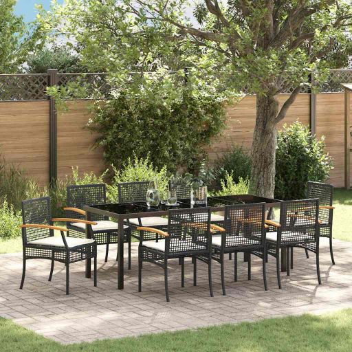 vidaXL Garten Essgruppe 3 pcs Schwarz Poly-Rattan