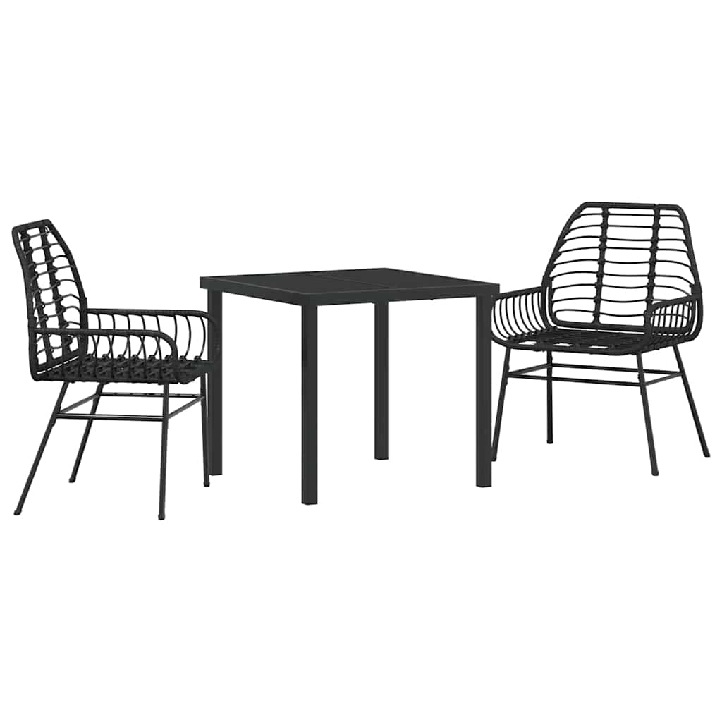 vidaXL Garten Essgruppe 3 pcs Schwarz Poly-Rattan