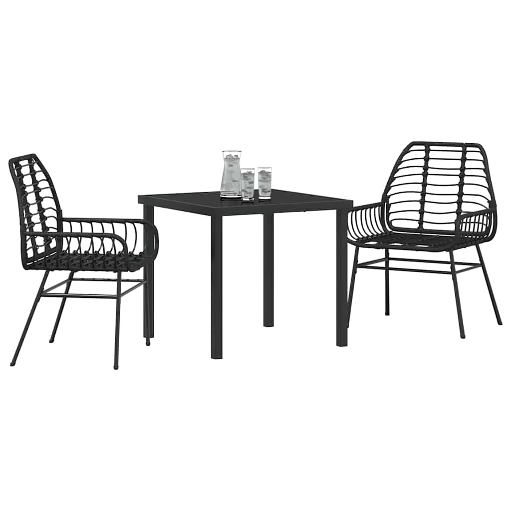 vidaXL Garten Essgruppe 3 pcs Schwarz Poly-Rattan