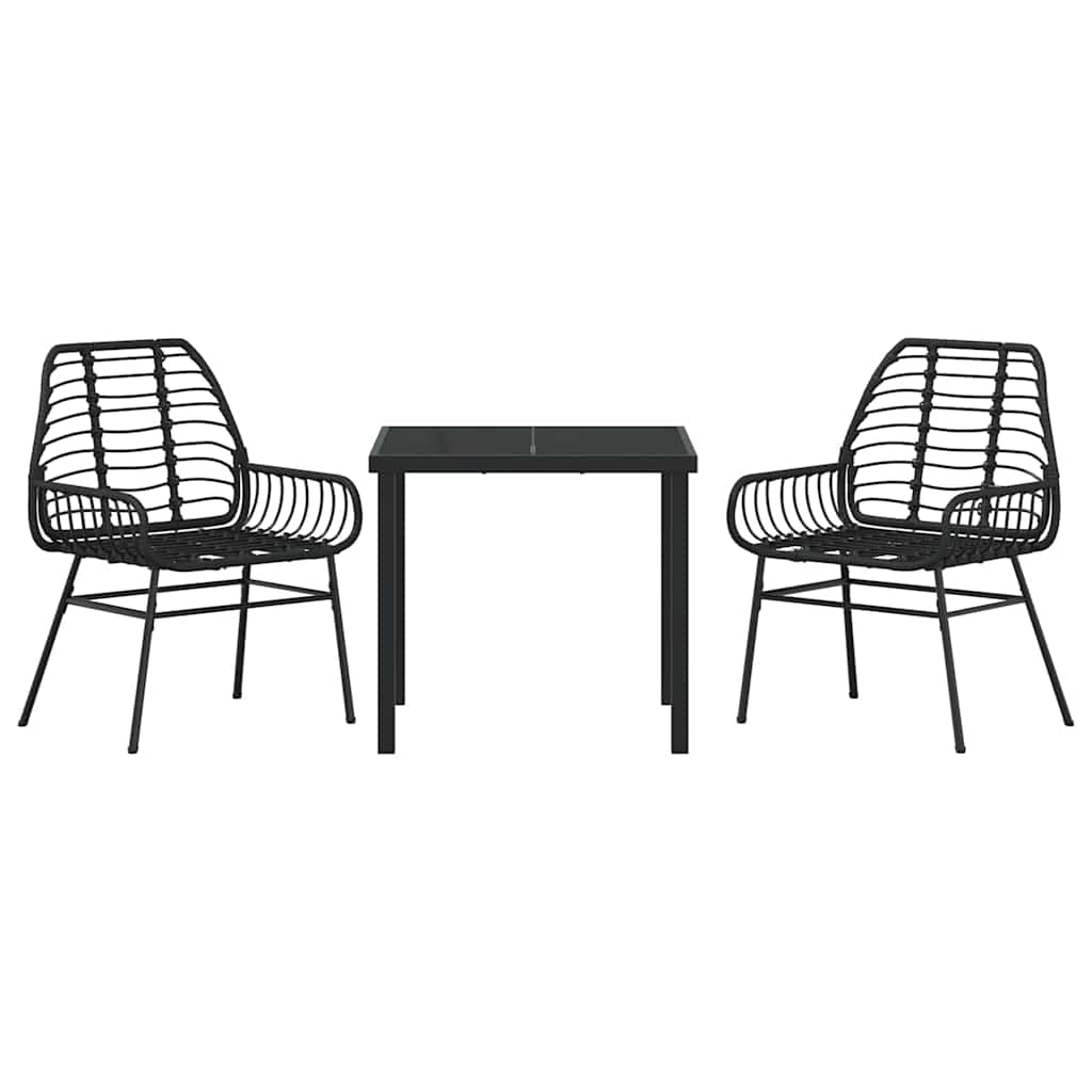 vidaXL Garten Essgruppe 3 pcs Schwarz Poly-Rattan