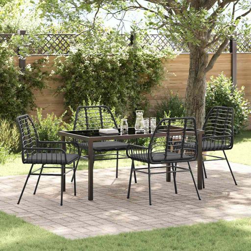 vidaXL Garten Essgruppe 3 pcs Schwarz Poly-Rattan
