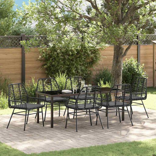 vidaXL Garten Essgruppe 3 pcs Schwarz Poly-Rattan