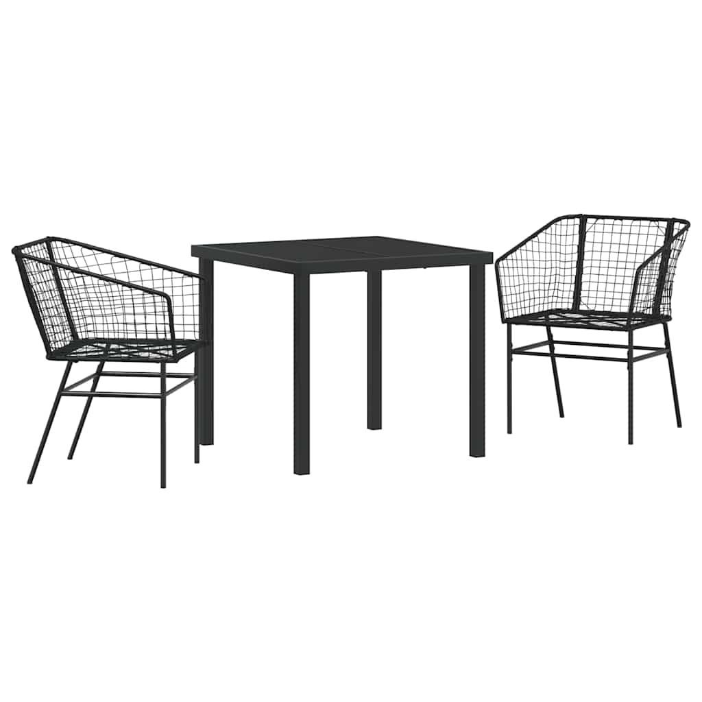 vidaXL Garten Essgruppe 3 pcs Schwarz Poly-Rattan