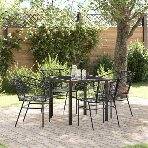 vidaXL Garten Essgruppe 3 pcs Schwarz Poly-Rattan