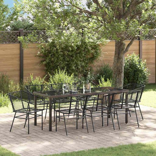 vidaXL Garten Essgruppe 3 pcs Schwarz Poly-Rattan