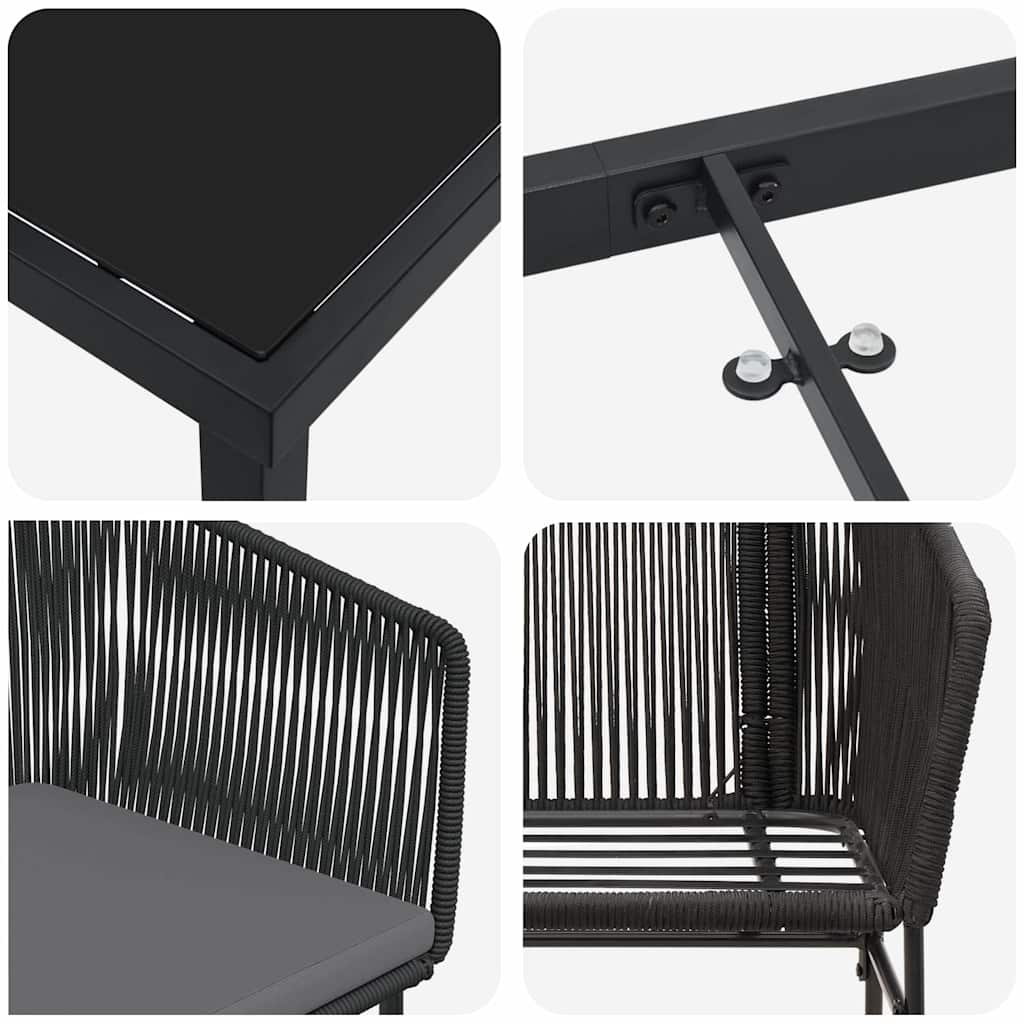 vidaXL Garten Essgruppe 3 pcs Schwarz Pulverbeschichteter Stahl