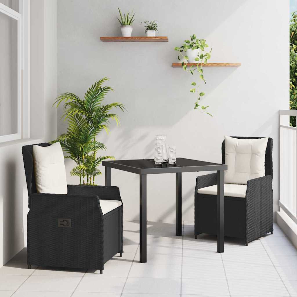 vidaXL Garten Essgruppe 3 pcs Schwarz Poly-Rattan