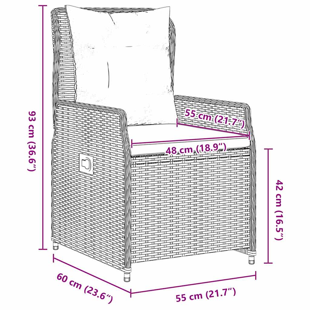 vidaXL Garten Essgruppe 3 pcs Schwarz Poly-Rattan