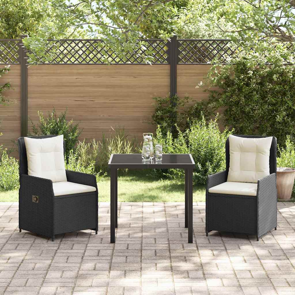 vidaXL Garten Essgruppe 3 pcs Schwarz Poly-Rattan