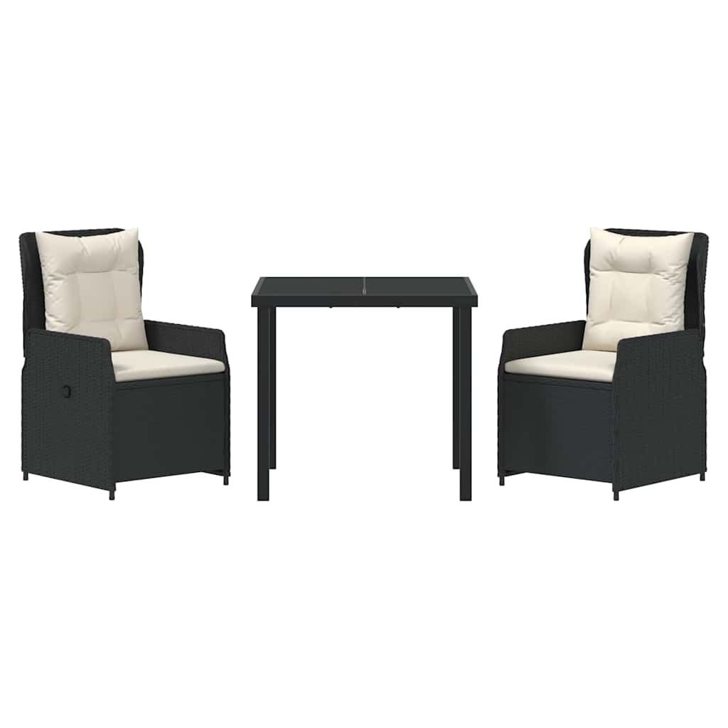 vidaXL Garten Essgruppe 3 pcs Schwarz Poly-Rattan