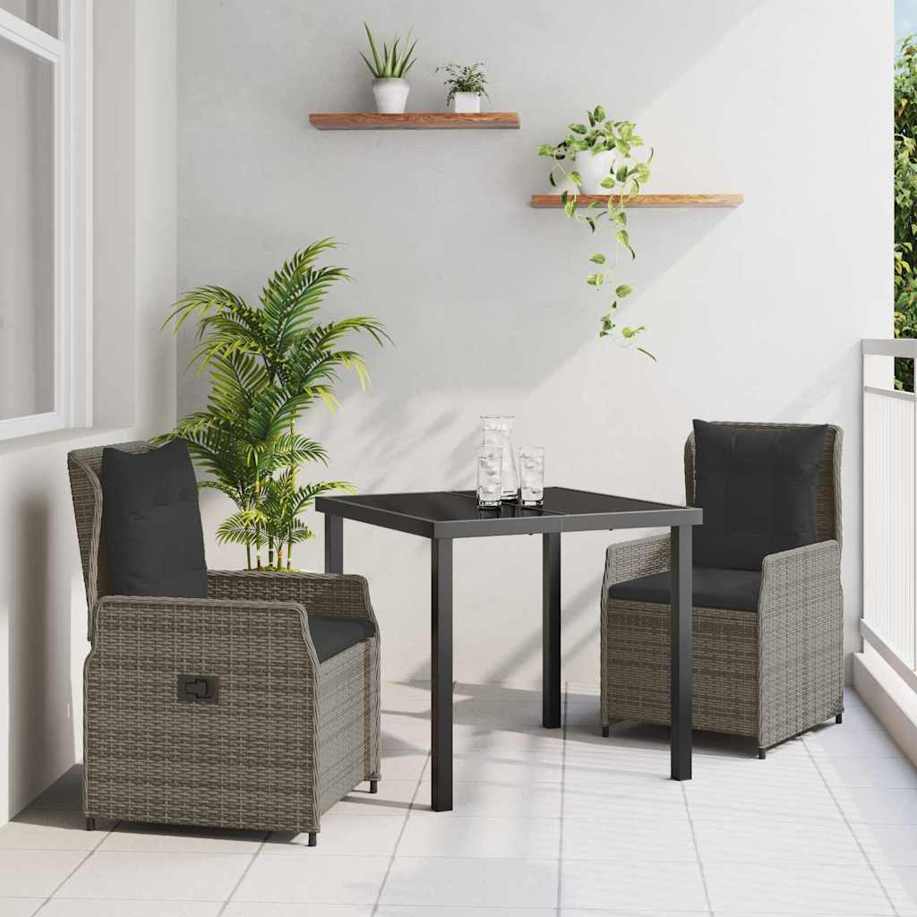 vidaXL Garten Essgruppe 3 pcs Schwarz Poly-Rattan
