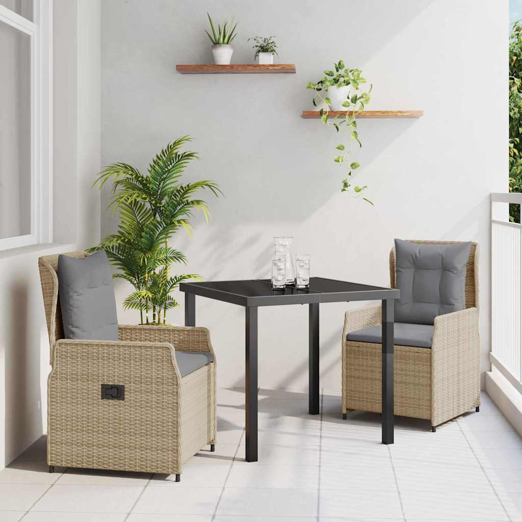 vidaXL Garten Essgruppe 3 pcs Schwarz Poly-Rattan