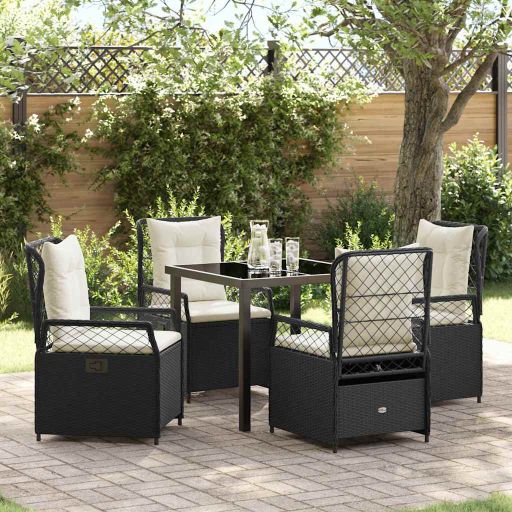 vidaXL Garten Essgruppe 3 pcs Schwarz Poly-Rattan