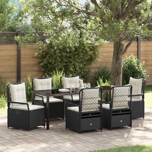 vidaXL Garten Essgruppe 3 pcs Schwarz Poly-Rattan