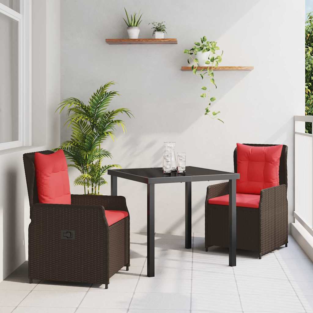 vidaXL Garten Essgruppe 3 pcs Braun Poly Rattan