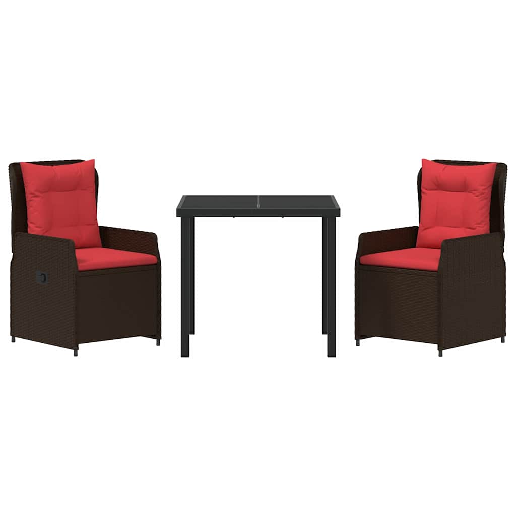 vidaXL Garten Essgruppe 3 pcs Braun Poly Rattan