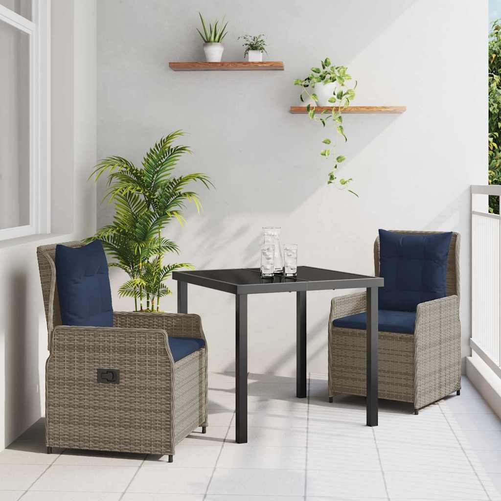 vidaXL Garten Essgruppe 3 pcs Braun Poly Rattan