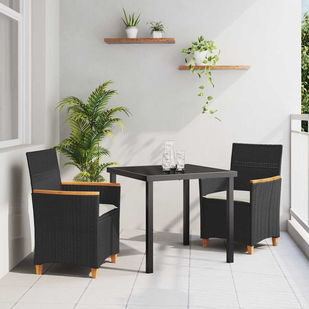 vidaXL Garten Essgruppe 3 pcs Schwarz Poly-Rattan