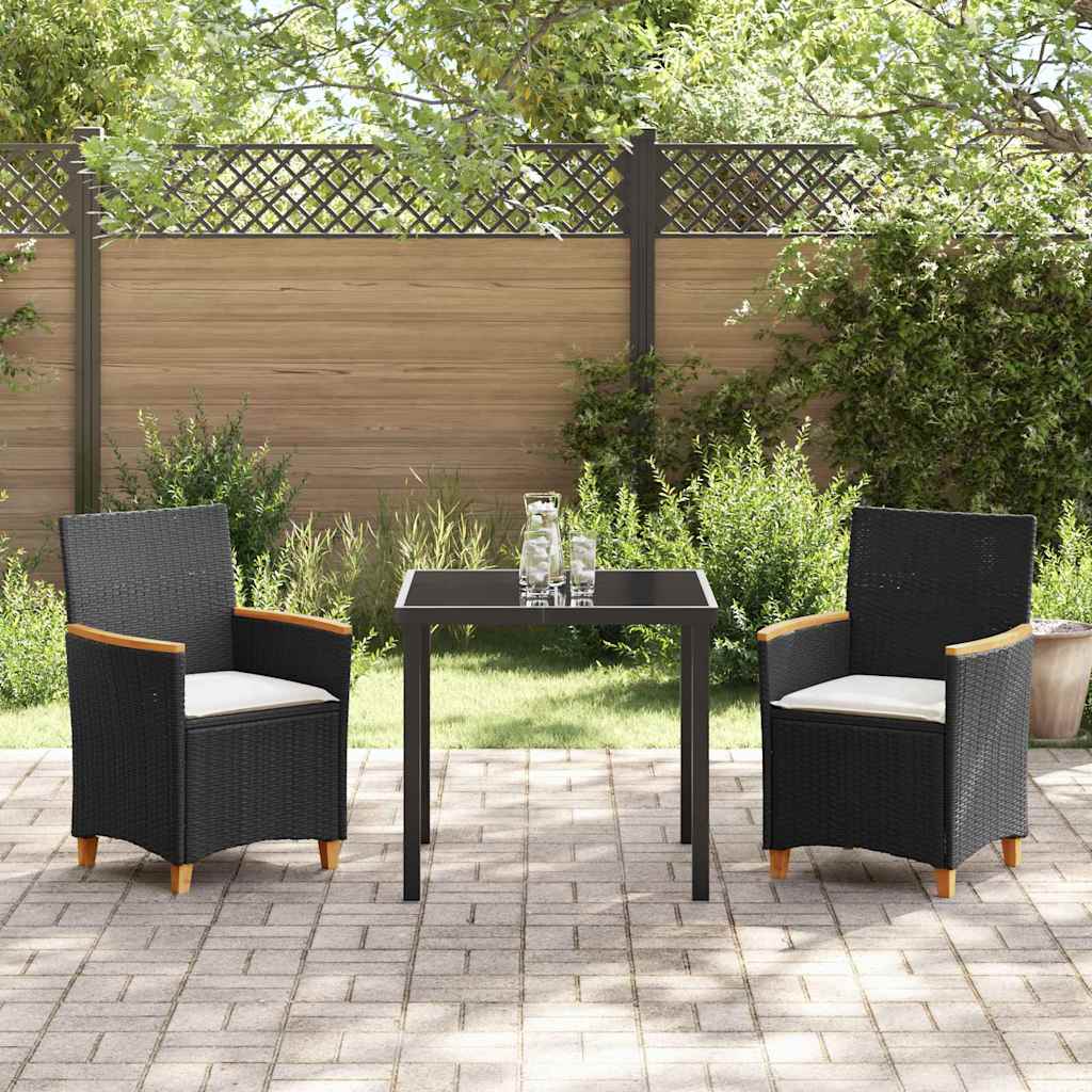 vidaXL Garten Essgruppe 3 pcs Schwarz Poly-Rattan