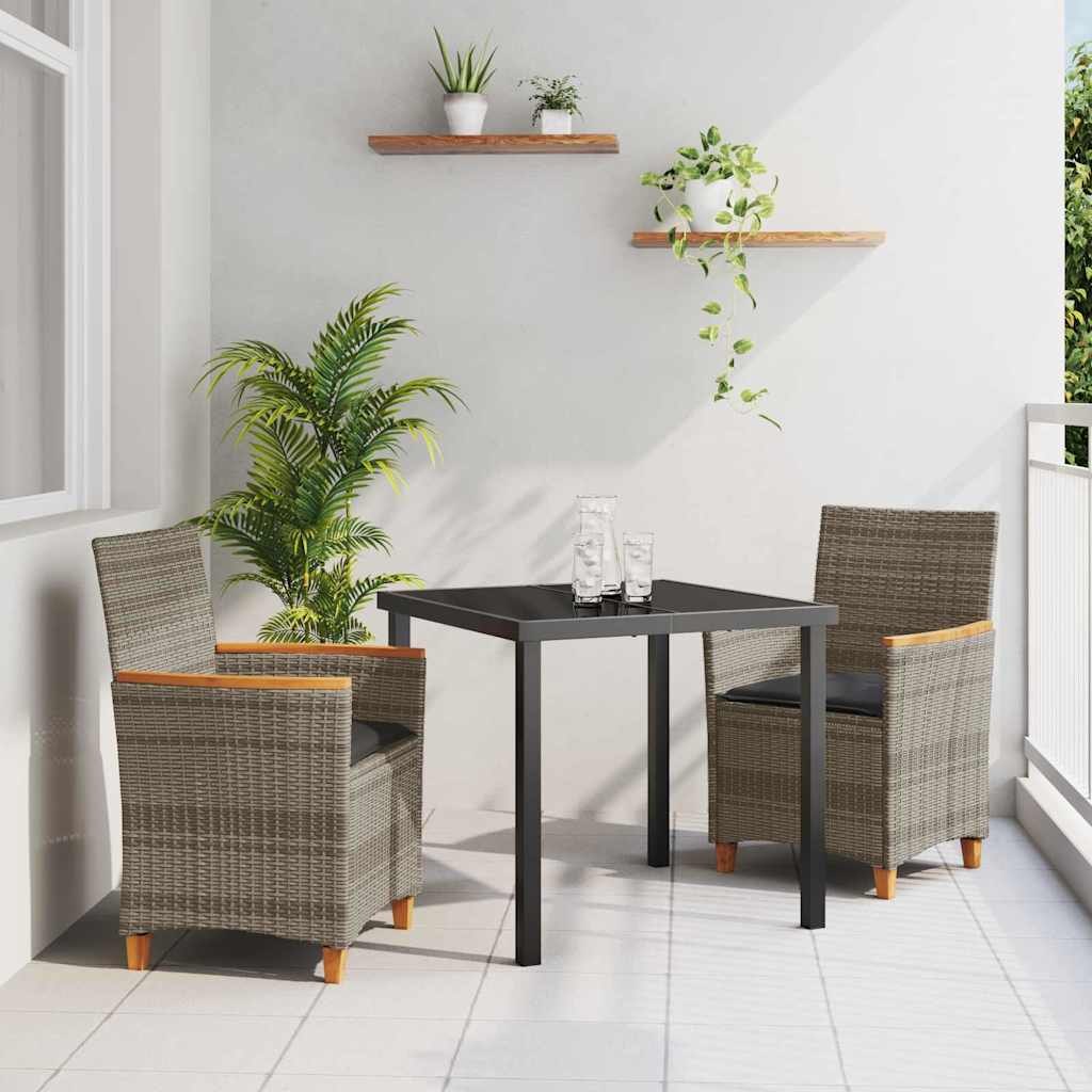 vidaXL Garten Essgruppe 3 pcs Schwarz Poly-Rattan