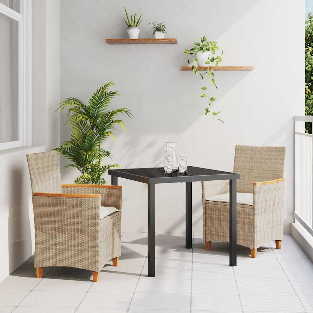 vidaXL Garten Essgruppe 3 pcs Schwarz Poly-Rattan