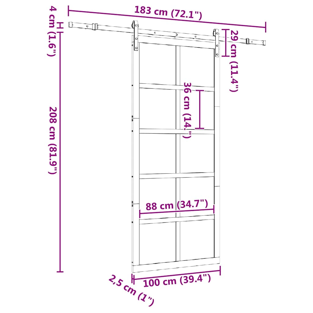 vidaXL Schiebetür Braun 100 x 208 cm Massives Kiefernholz