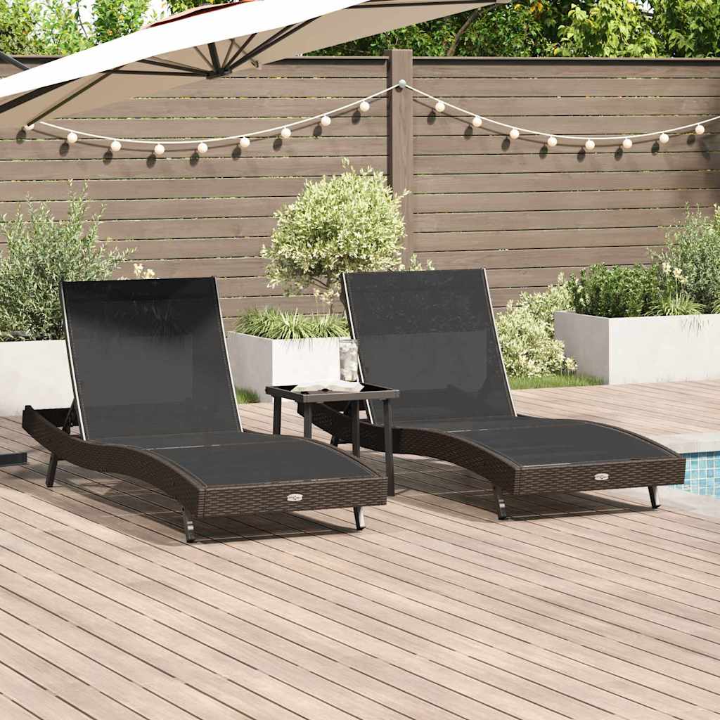 vidaXL Sonnenliege 3 pcs Braun 197 x 70 x 82 cm Poly-Rattan