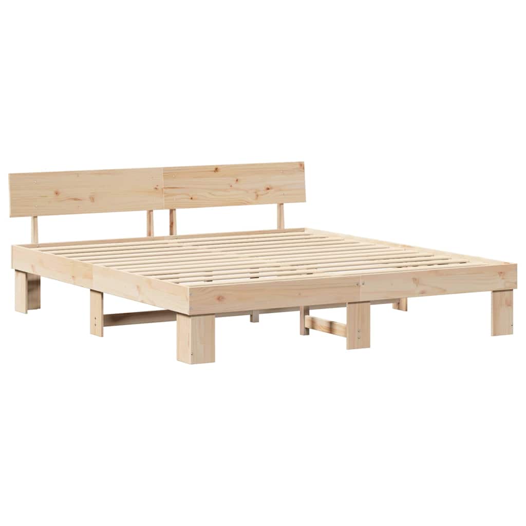 vidaXL Bettrahmen mit Kopfteil Braun 200 x 200 cm Massives Kiefernholz