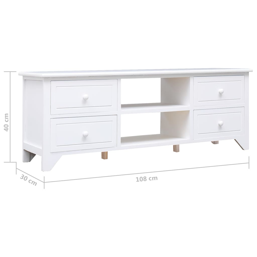 vidaXL TV-Schrank Weiß 108x30x40 cm Massivholz Paulownia