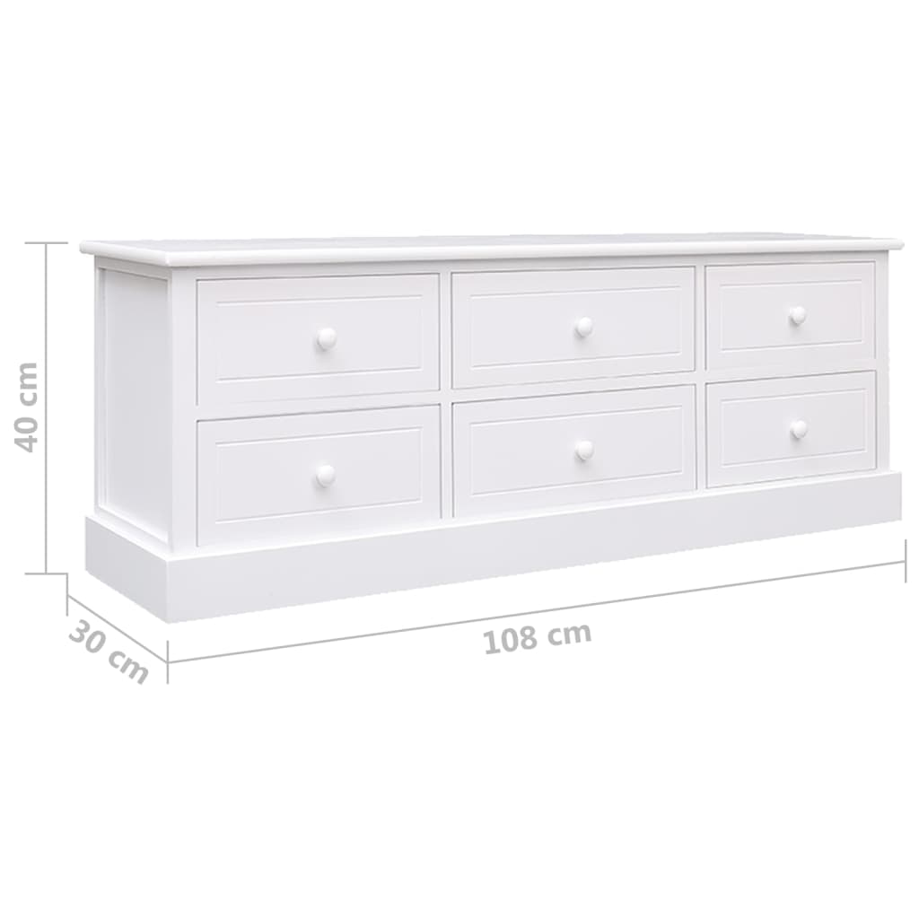 vidaXL TV-Schrank Weiß 108x30x40 cm Massivholz Paulownia