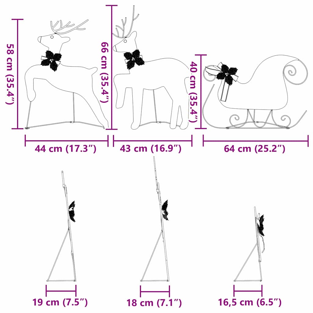vidaXL LED Rentiere 5 pcs Gold Stoff