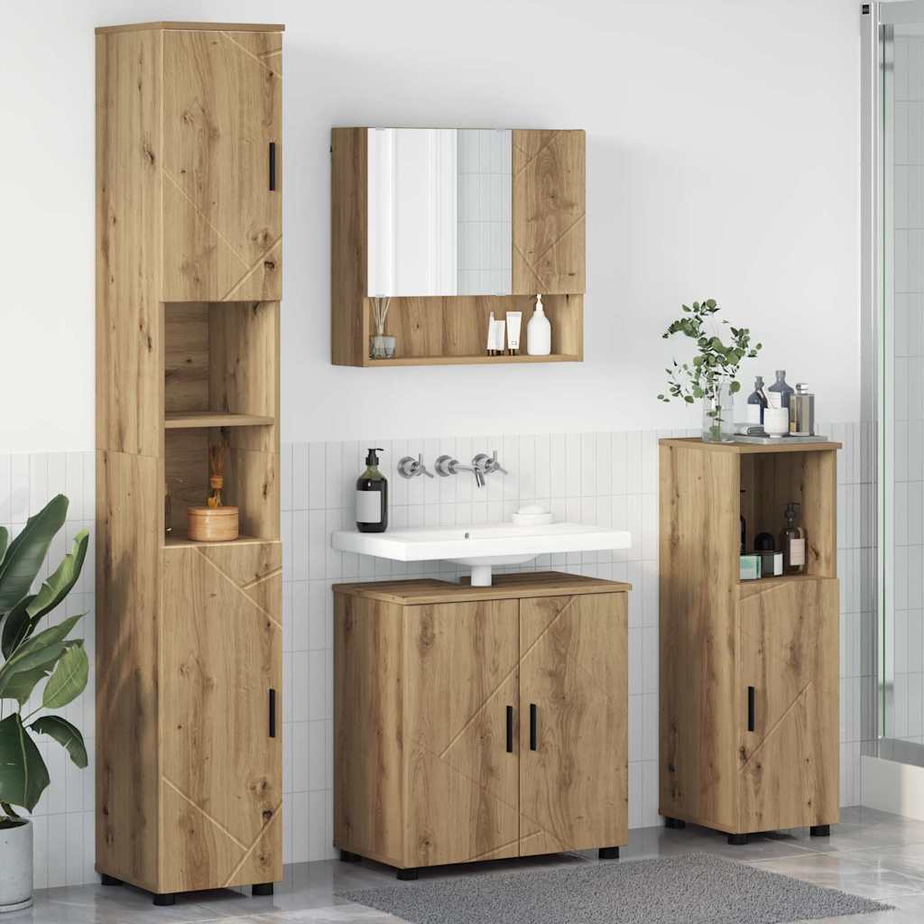 vidaXL Badezimmermöbel-Set mit Tür 4 pcs Weiß Holzwerkstoff & Metall