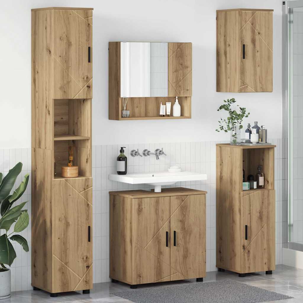 vidaXL Badezimmermöbel-Set mit Tür 5 pcs Weiß Holzwerkstoff & Metall