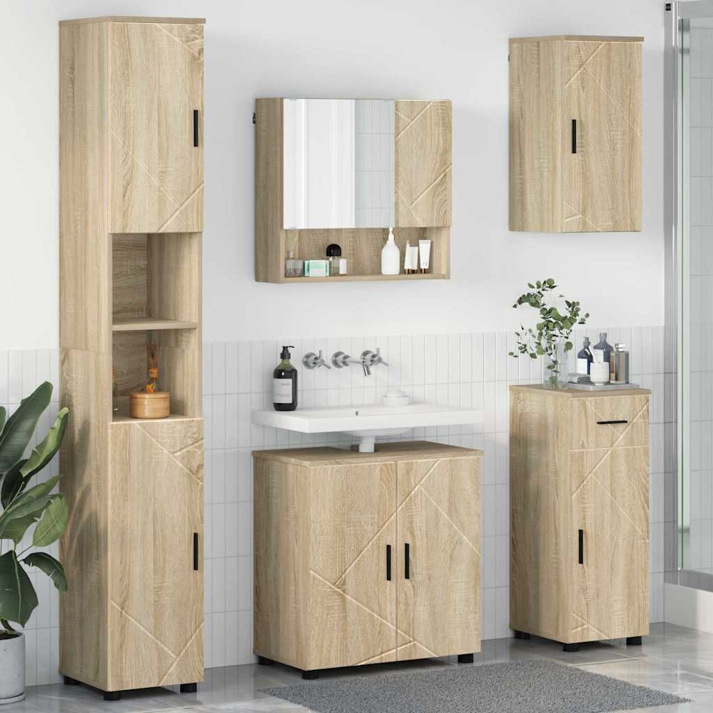 vidaXL Badezimmermöbel-Set mit Tür 5 pcs Weiß Holzwerkstoff & Metall