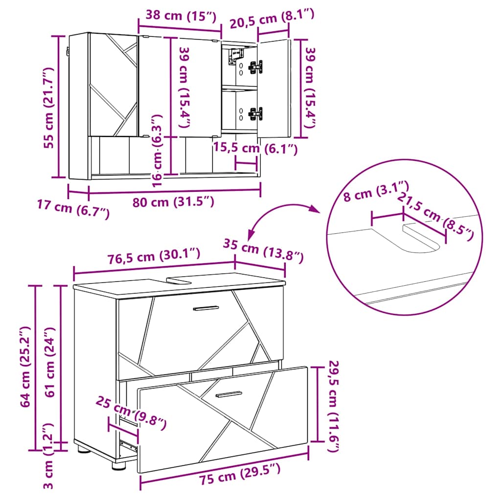 vidaXL Badezimmermöbel-Set mit Regal 2 pcs Weiß Sperrholz und Metall