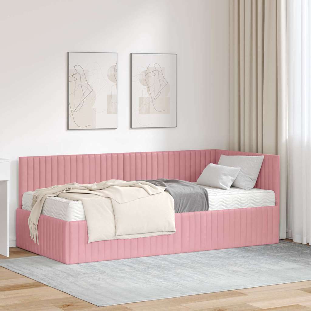 vidaXL Eckbettgestell mit Matratze mit Kopfteil 2 pcs Blau Samt