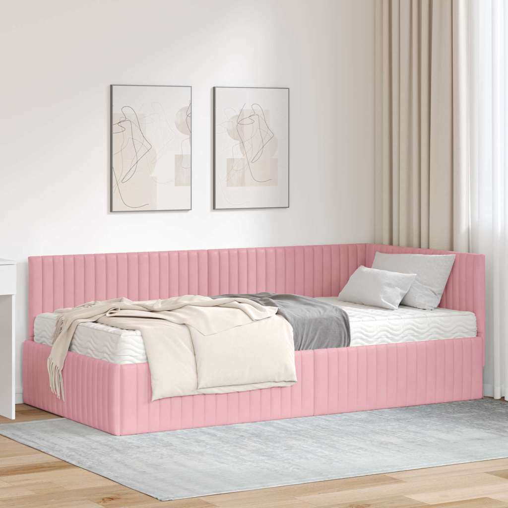 vidaXL Eckbettgestell mit Matratze mit Kopfteil 2 pcs Blau Samt