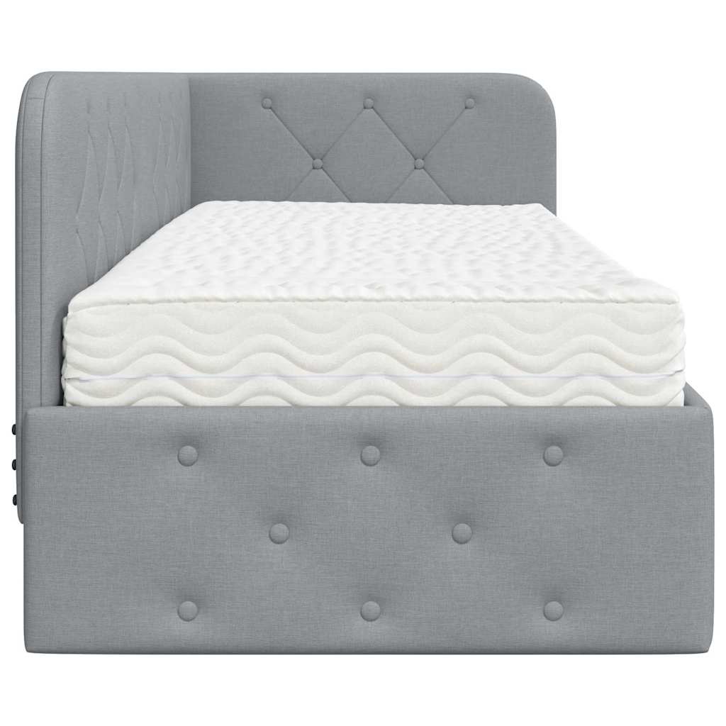 vidaXL Eckbettgestell mit Matratze Hellgrau 80 x 200 cm Stoff