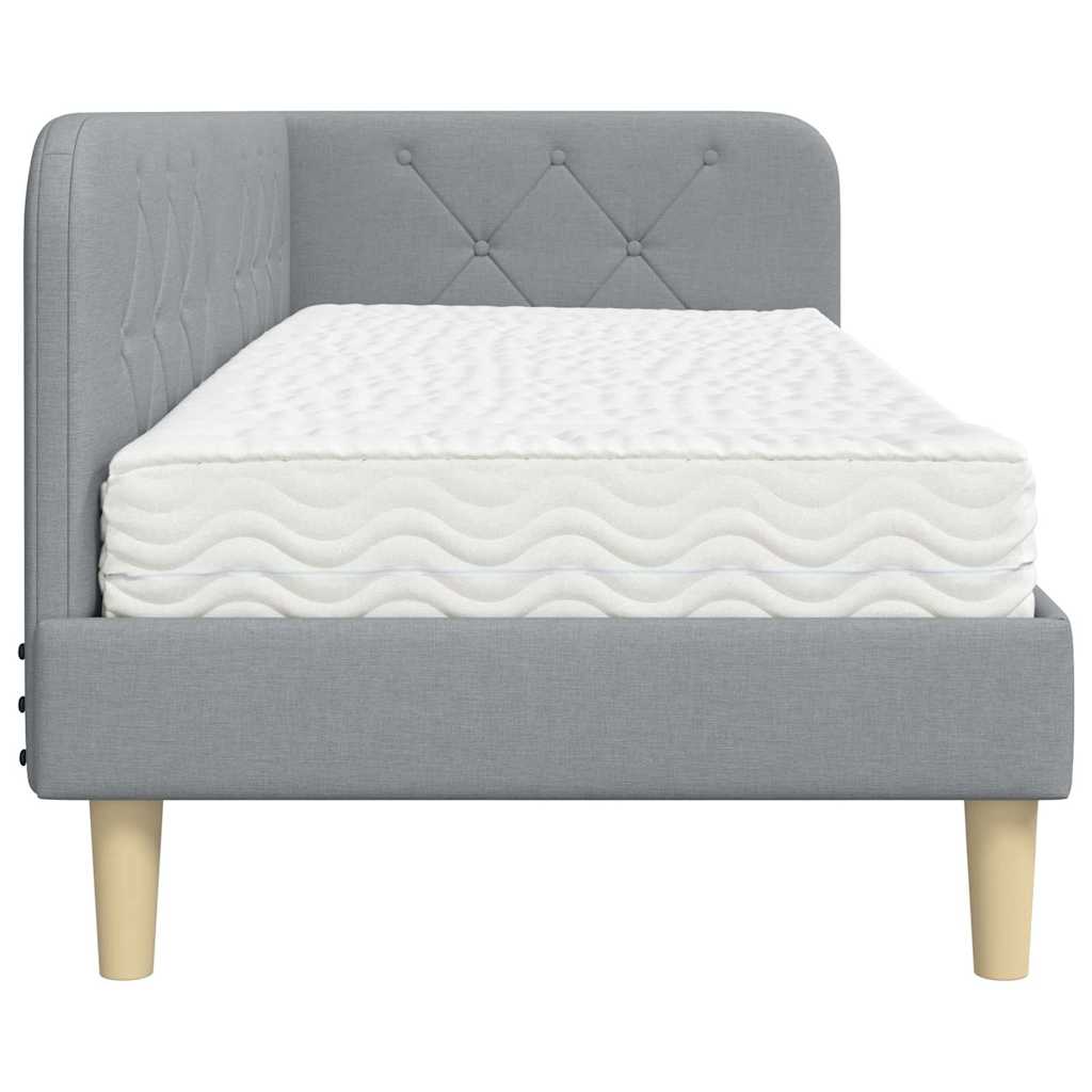 vidaXL Eckbettgestell mit Matratze Hellgrau 80 x 200 cm Stoff