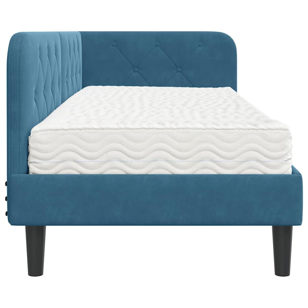 vidaXL Eckbettgestell mit Matratze mit Kopfteil Blau 80 x 200 cm Samt